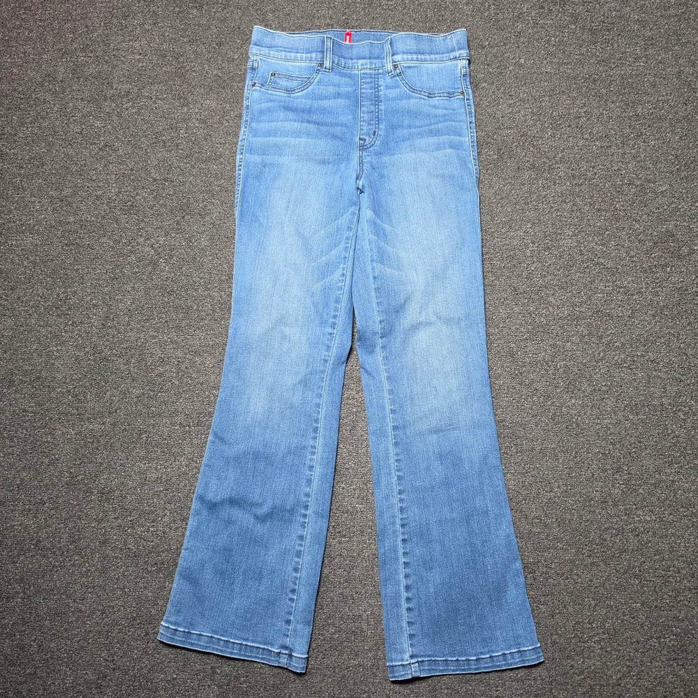 Spanx Flare Jeans Light Blue Womens Medium Pull On High Rise Vintage Indigo Boho